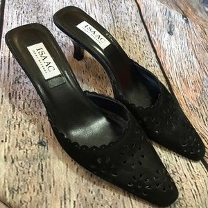 Isaac Mizrahi Laser Cut Heeled Mules